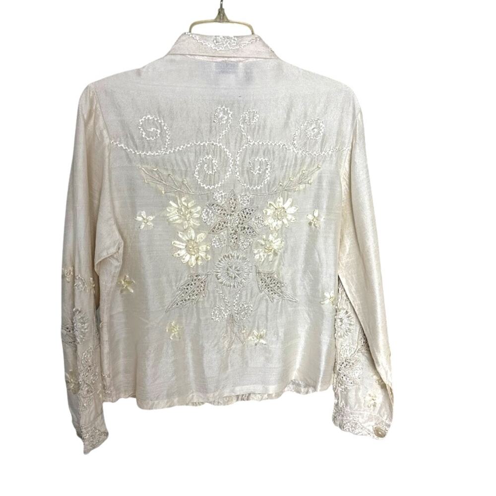 Sandy Starkman 100% Silk Blouse 3D Floral Cottagecore Vintage Whimsical M - Picture 3 of 8